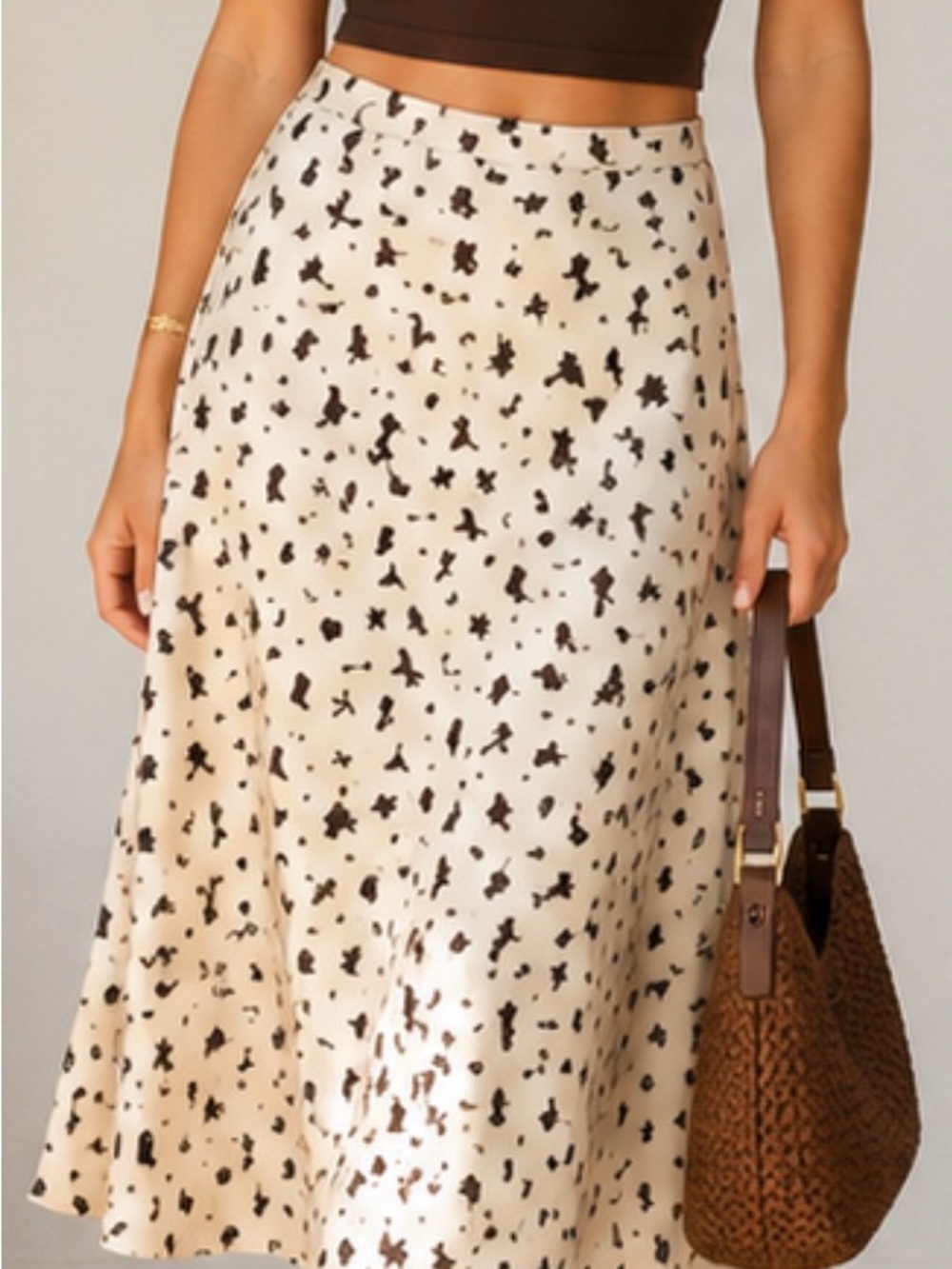 Le Lis Cream A-Line Skirt with Brown Floral Print